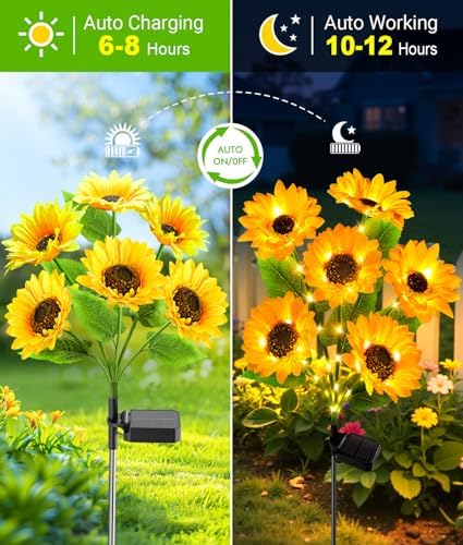 LETMY Solar Lights Outdoor Garden Decor, 4Pack Upgraded Solar Garden Lights with 24 Sunflower Lights, Solar Flowers Outdoor Waterproof IP65 for Garden Flower Bed Yard Decor, Gift for Women Mom Grandma - 5