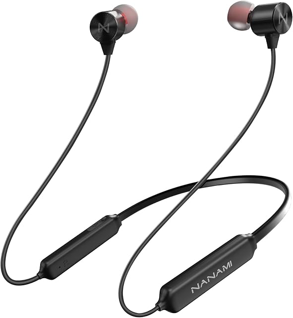 NANAMI Ecouteurs Bluetooth, casques sans fil V5.3, IPX7 Earphones à l'eau avec micro, étanches, HiFi Casques d'annulation du bruit stéréo, bande de collier magnétique flexible, 18 Heures de jeu pour gym, sport