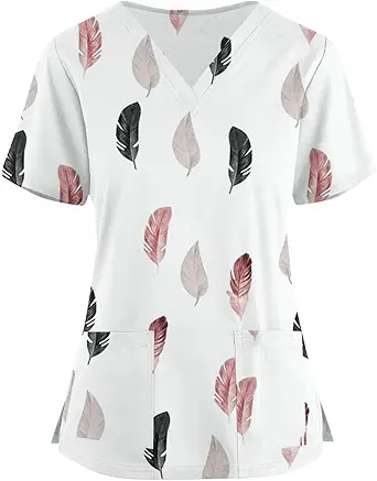 OIOLOYJM Printed Scrub Tops Women Short Sleeve V Neck Plus Size Scrubs for Womens Nursing Uniforms Shirts with Pockets