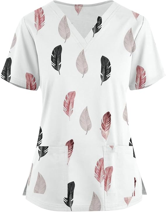 OIOLOYJM Printed Scrub Tops Women Short Sleeve V Neck Plus Size Scrubs for Womens Nursing Uniforms Shirts with Pockets