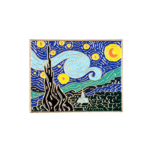 ZoTuoART Broche esmaltado de la noche estrellada de Van Gogh, bonito pin de solapa de pintura al óleo de dibujos animados, broches y pines para ropa, bolsos, sombreros