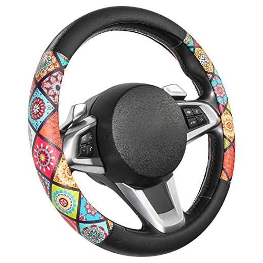 SEG Direct Mandala Lenkradbezug Auto Lenkradhülle Lenkrad Abdeckung aus Mikrofaser Leder für Frauen Mädchen, 37-39cm