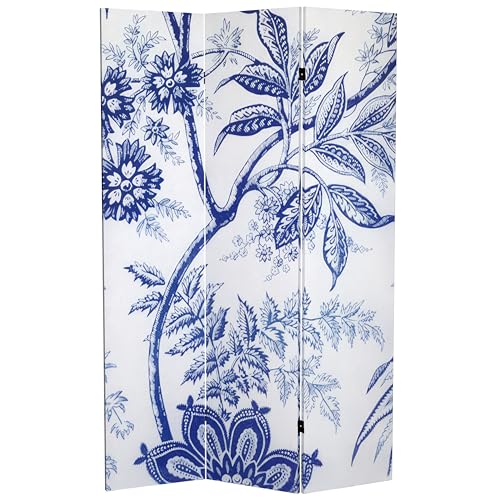 Red Lantern 6 ft. Tall Blue Toile Double Sided Room Divider 3 Panel Freestanding Folding Privacy Screen Partition and Separator for Modern and Contemporary Bedroom Home Office Dorm