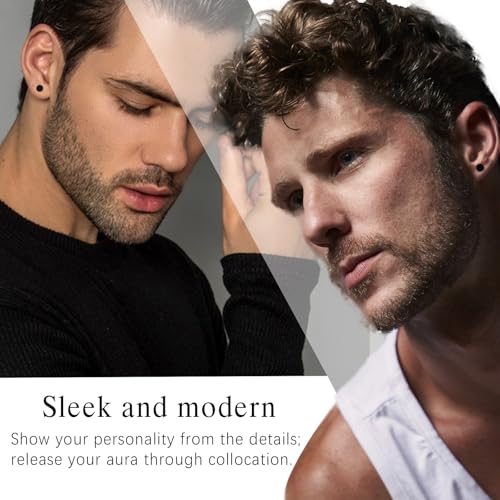 TGNEL 5mm/9mm Black Mens Earrings Round Dot Titanium Earrings for Men Sensitive Ears, Fashion Titanium Stud Earrings for Father Brother2