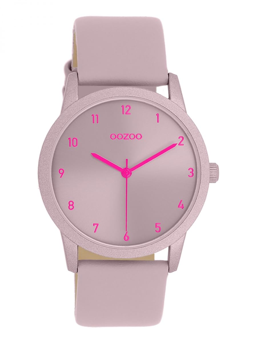 Oozoo C11648 Montre pour femme avec bracelet en cuir lilas 38 mm Mouvement à quartz japonais Verre minéral Cadran Sunray