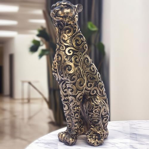 Luxury Leopard Sculpture in Black Resin with Gold Accents | Decorative Animal Statue for Home & Office | Symbolic Wildlife Decor - Strength, Power & Self-Reliance (Lookout Leopard) — photo — 8 of 9