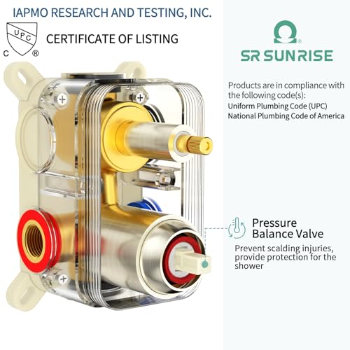 Image of SR SUN RISE 10 Inches Wall Mounted Shower System with Tub Spout Shower Tub Faucets Sets Complete Newer Model High Pressure 8-Spray Rain Shower Head and 6-Setting Handheld Combo, Brushed Nickel