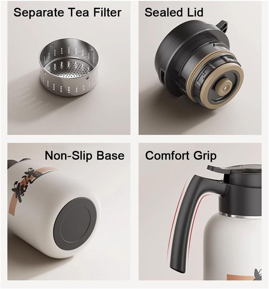 LEIYTFE Stainless Steel Vacuums Insulated Kettle Thermal Teapot and Coffee Carafe,for Keeping Hot,Double-Walled Insulation Pot with Handle,Beverage Dispenser(Black,800ml)