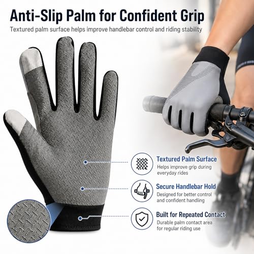 Guantes de ciclismo para hombres y mujeres, livianos de dedo completo con palma antideslizante, guantes transpirables con puntas táctiles para carretera, sendero, traslado y ciclismo diario miniatura 3