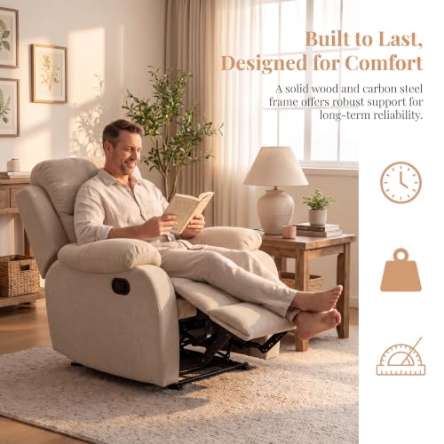 Image of Manual Single Lounge Recliner Chair with Adjustable Backrest, Beige