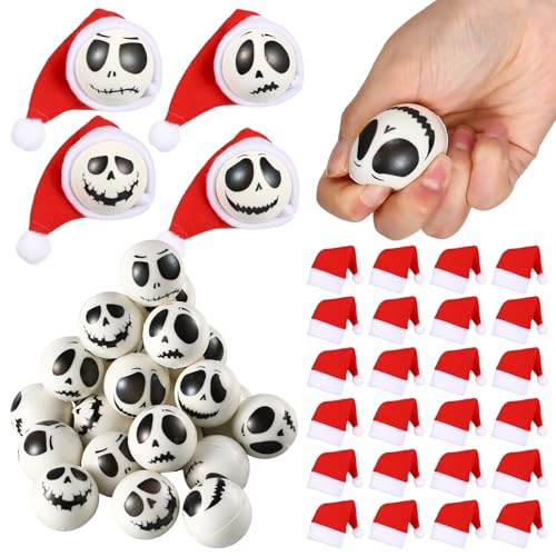 Shappy 48 Pcs Christmas Ghost Stress Balls Mini Santa Hats Set, Cute
