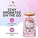 Silver Buffalo Sanrio Hello Kitty Waving Pink Glass Jar Tumbler with Bamboo Lid and Glass Straw, 16 Ounces