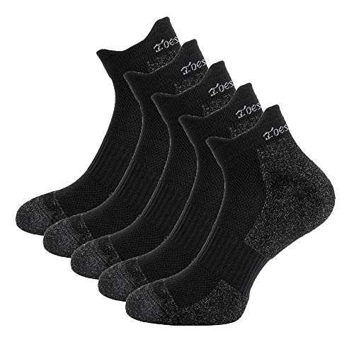 Toes&Feet Mens 5-Pack Black Anti Odor CoolMax Sweat Blister Proof Padded Compression Running Ankle Socks, Size 7-12