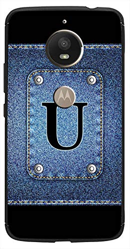 Image of Amazon Brand - Solimo Designer Button Jeans Alphabet-U Printed Soft & Flexible Hybrid Back Case Mobile Cover for Motorola Moto E4 Plus