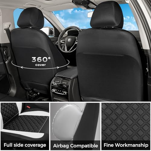 Image of FLORICH Seat Covers, Front Seat Covers 2 PCs, Automotive Seat Cover for Cars, Luxury Leather Universal Seat Cover Accessories Fit for Most Cars SUV Truck Sedans(White)