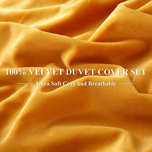 Ivellow Velvet Duvet Cover Set - Queen Size, Gold Velvet Comforter, 3 Pcs Ultra Soft, Breathable Solid Luxury Flannel Velour, Zipper Closure, Corner Tie