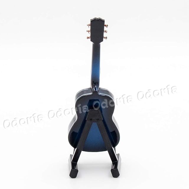 Foto 3 de 7 de Odoria 1/12 Miniatura Guitarra Azul con Caso y Stand Instrumento Musical para Muñecas