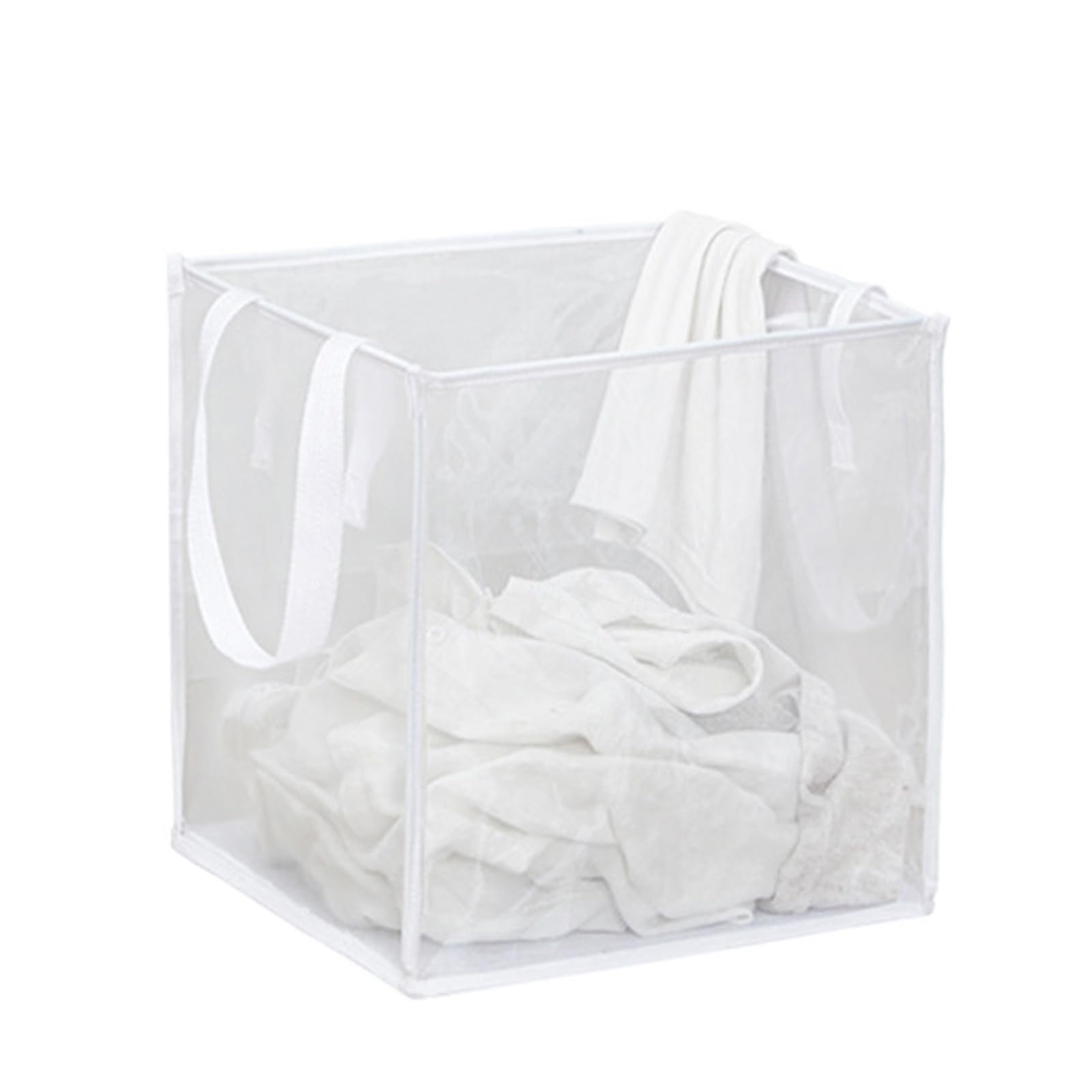 Ulafbwur White Washing Baskets For Laundry Laundry Basket Large Capacity Square Foldable Side Handles Fine Mesh Transparent Visible Dirty Clothes Sundries Toys Storage Wash Baskets Laundry