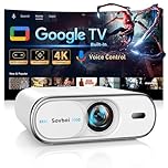 Projector-4K Movie Projecteur Bluetooth: [Built-in Google TV & 2500 Brightness & Auto Lens Cap] AI Voice Control & Auto Focus, WiFi 6, 40W Audio, Sovboi Home Theater Ceiling Projector