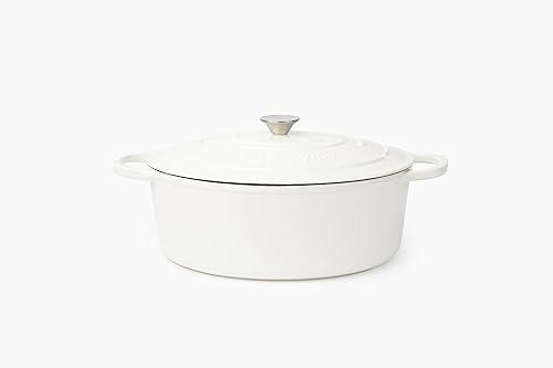 Larder & Vine Horno holandés de hierro fundido esmaltado con tapa, antiadherente, asas de gran tamaño, tapa de cúpula, horno holandés ovalado para