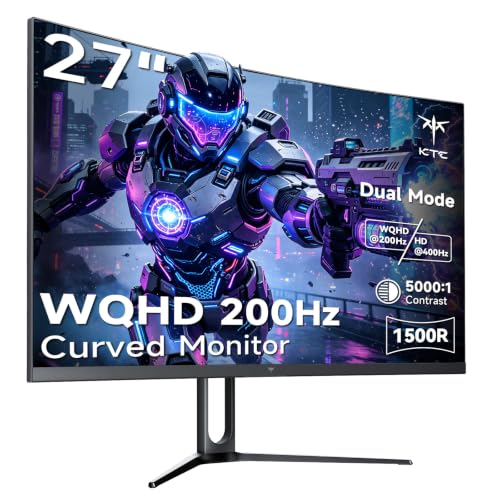 Image of KTC 27 Inch 1440p 200Hz Curved Gaming Monitor, WQHD 200Hz /HD 400Hz, H27S5