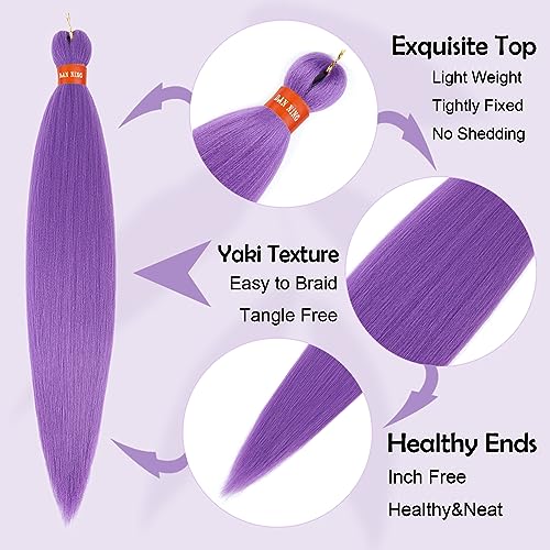 Light Purple Lavender Pre Stretched Braiding Hair 30 Inch Kanekalon Box Braid Hair Extensions 3 Packs Yaki Texture Pre Feathered Braids Hair Easy To Use For Summer #TOP3
