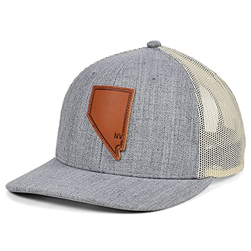 Local Crowns Nevada Heather Leather State Patch Curved Trucker Adjustable Heather-Gray, White, and Brown Snapback Cap