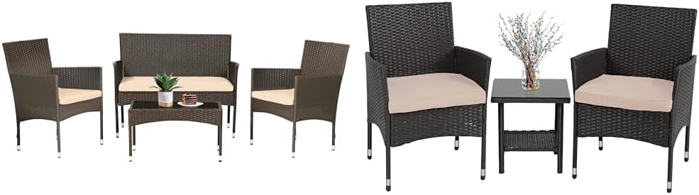 FDW 4-Piece Outdoor Wicker Patio Furniture Set with 2 Chairs, Coffee Table