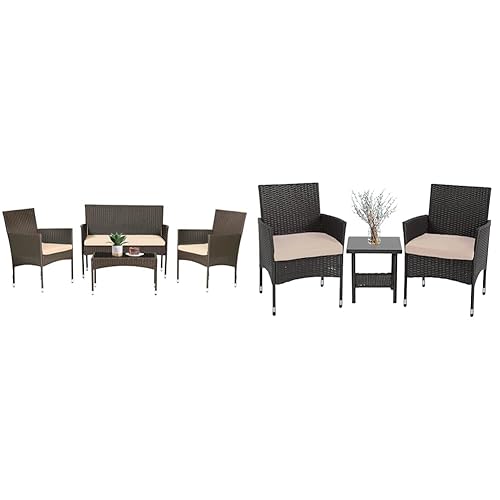 FDW 4-Piece Outdoor Wicker Patio Furniture Set with 2 Chairs,