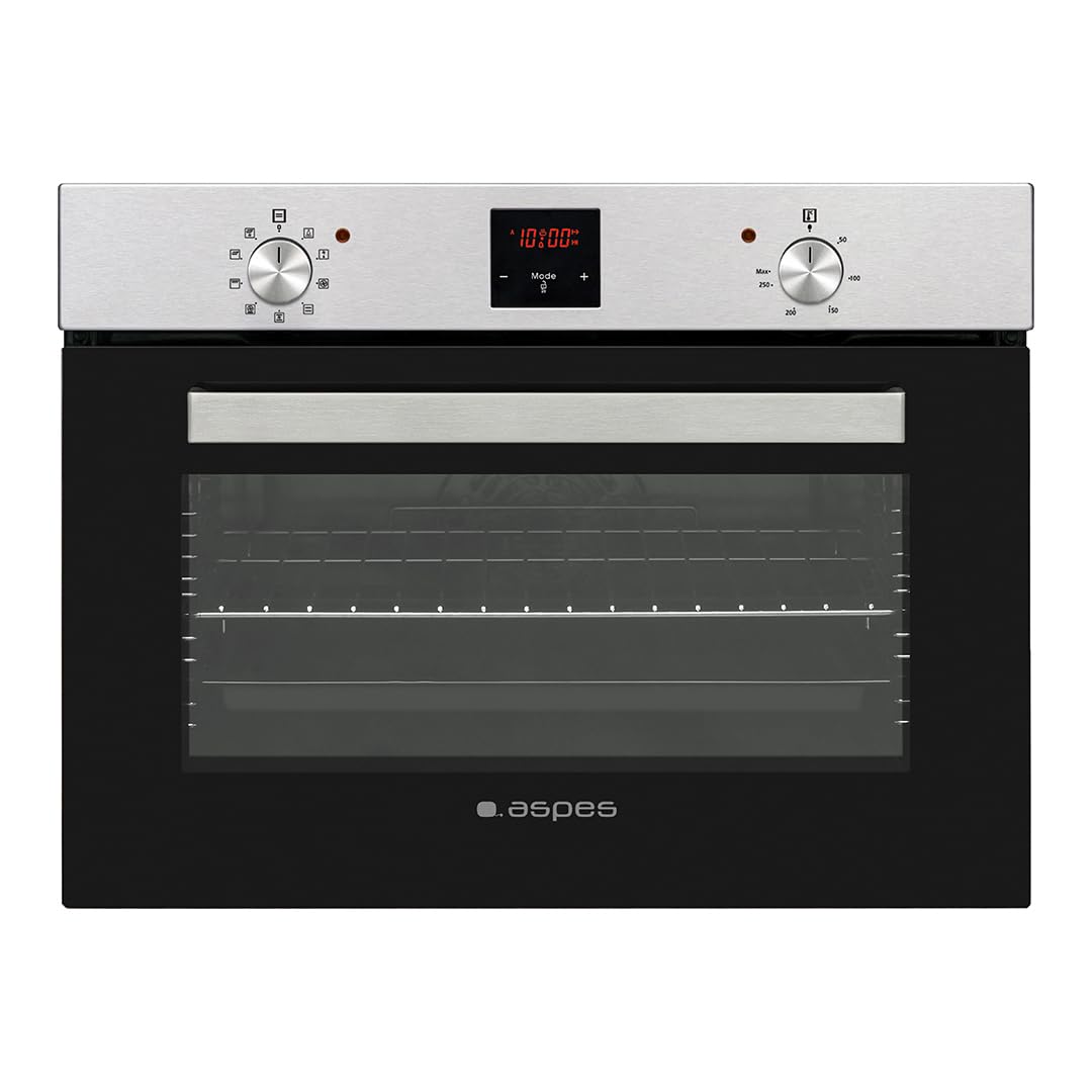 Aspes Horno Multifunción con Ventilador Inox AHM9500DX. Capacidad 50 Litros, 1200W, 9 Programas, Interior Esmaltado, Fácil Limpieza, Display LED Manual, Eficiencia Energética Clase A