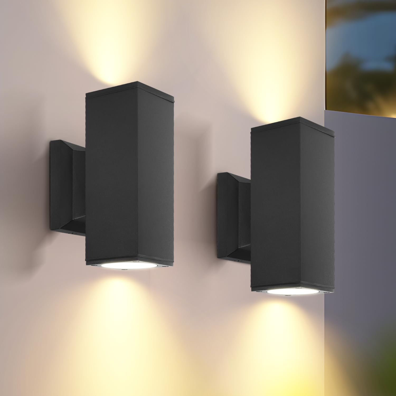 Aigostar LED Wandleuchte GU10 Aluminium Up Down Außenwandleuchte Wasserdicht Außenleuchte Außenlampe Wandspot für Innen und Außen, Schwarz 2er-Pack