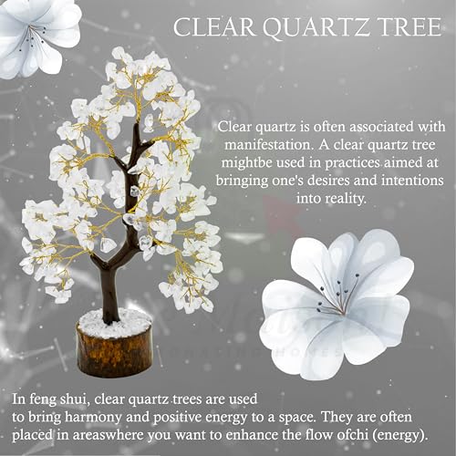 Image of Clear Quartz Crystal | Size 9-10 Inch | 300 Beads | Crystal Bonsai Tree Showpiece for Home Decor Vastu Gift Items | Healing Crystals Tree |Pack of 1
