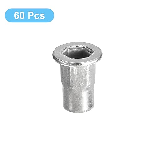 Miniatura 8 de uxcell M6 - Tuercas de remache de cuerpo hexagonal, 60 tuercas de inserción roscadas de cabeza plana de acero inoxidable 304