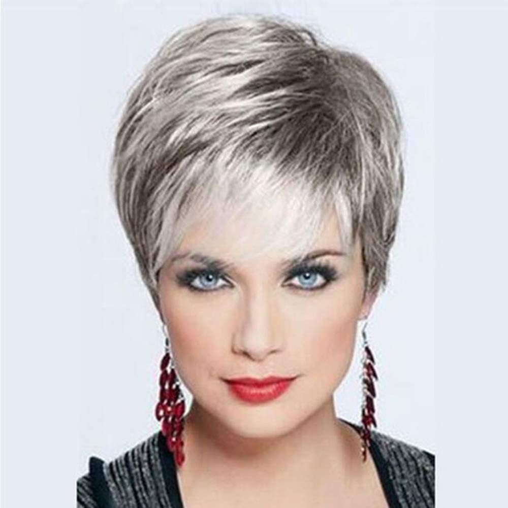 Perruque courte grise droite pour masquer la perte de cheveux avec naturel