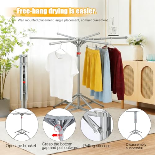 CEWROM Standtrockner Wäscheständer Hoch Klappbar mit 6 Flügeln, Kleiderständer Klappbar, Wäschespinne Clothes Drying Rack Ständer für Balkon,Drinnen, Draußen (grau)