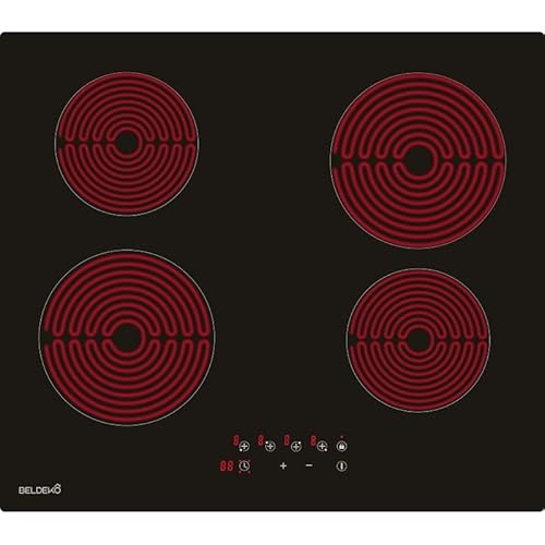 Plaque Vitrocéramique 4 Feux Encastrable BELDEKO - 6000W - Seulement 4,6 cm d'Épaisseur - Fiable et Robuste - Minuteur, Touches Tactiles, Anti-Débordement, 9 Niveaux de Puissance