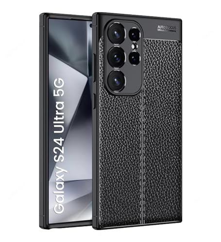 Golden Sand Cover Leather Texture Series Shockproof Armor TPU Back Cover Case for Samsung Galaxy S24 Ultra 5G Mobile Phone, Black- Best and cheap mobile covers in India