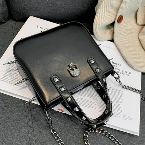 Punk Handbag for Women Crossbody Skull Cross Chain Rivets Spikes Decoration Trendy Fashion Shoulder Satchel Medium Niche4
