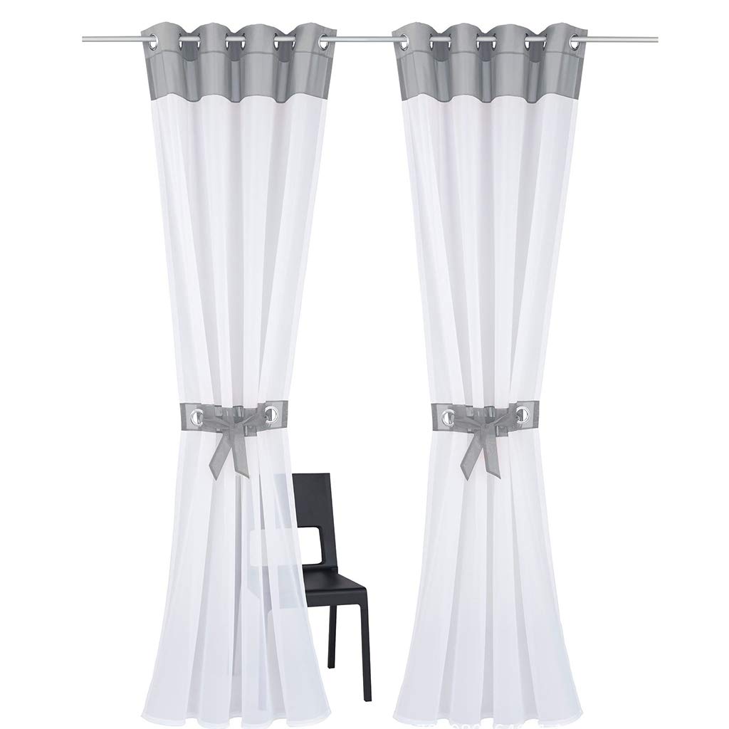 SIMPVALE Lot de 2 Rideaux Voilages Panneaux de Fenêtres Voile de Fenêtre avec Solide à Oeillets pour Salon Chambre Décoration, Gris, 140cmx225cm