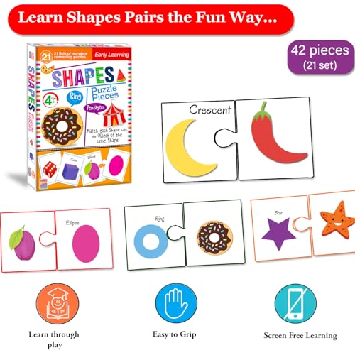 Image of Jigsaw Puzzle Connecting 2-Piece (Set of 21 pcs) for Kids, Childrens and Toddlers - Early Learning Educational Brain Booster with Fun and Engaging - Ages 4+ (Shapes)