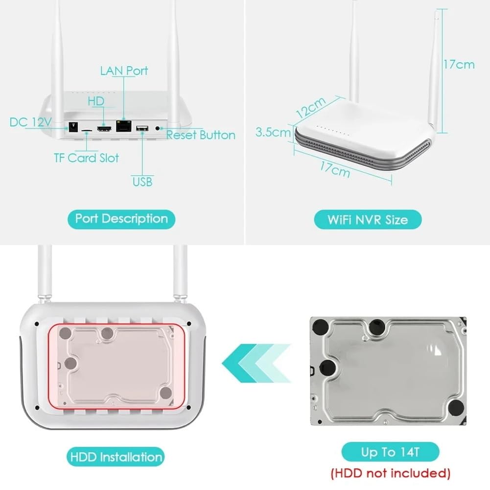Mini Grabadora de Vídeo en Red WiFi NVR de 8 Canales 265 con Detección Avanzada, Compatible con la Aplicación XMEYE ICSee y Enchufe de la UE.