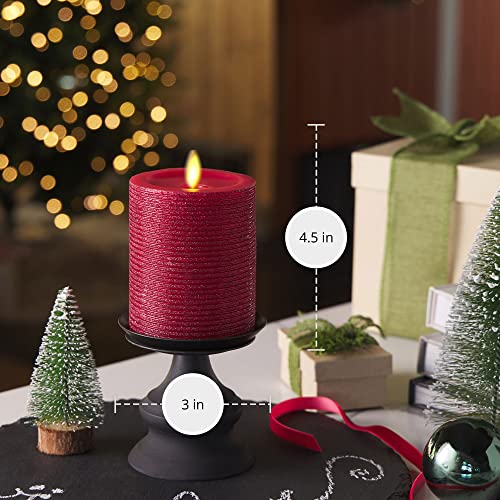 Image of Luminara Realistic Artificial Flame Horizontal Red Metallic Glitter Candle (3 x 4.5-inch) Moving Flame LED Battery Operated Lights - Unscented - Remote Sold Separately