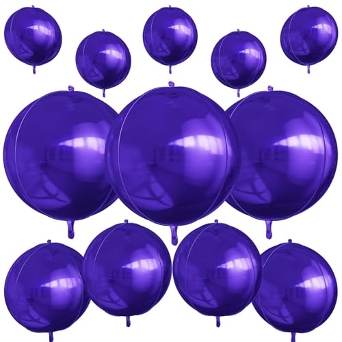 Image of 12PCS Dark Purple Round Foil Balloons 22 inch 15 inch 10 inch Large Mylar Balloons | Shiny Metallic Purple 4D Ball Balloons for Birthday Party, Graduation, Wedding, Christmas, New Year, Disco Prom Party Decor