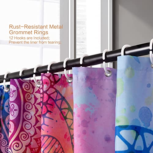Lokigo Colorful Floral Shower Curtain, Mandala Shower Curtain, Boho Flower Shower Curtain For Home Bathroom Decor Set, Washable Fabric Polyester Modern Shower Curtain With Hooks, 72" X 72" #TOP3