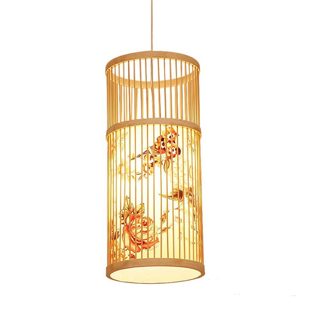 TCHAUSGZOZ Handmade Bamboo Rattan Chandelier - Boho Style Pendant Light for Dining Room, Living, Bedroom, and Cafe(Light Color)