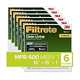 Filtrete 18x18x1, AC Furnace Air Filter, MPR 600, Clean Living Dust Reduction, 6-Pack (exact dimensions 17.81 x 17.81 x 0.81)
