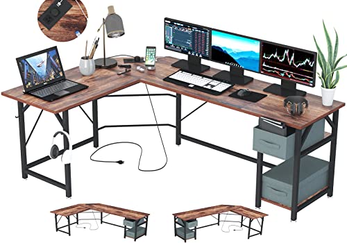 SZXKT L Shaped Desk, Home Office Desk with Drawers,Gaming Desk with USB Charging Port and Power Outlet,Corner Computer Writing Study Table Reversible L Desk with Storage Shelves SZXKT L Shaped Desk, Home Office Desk with Drawers,Gaming Desk with USB Charging Port and Power Outlet,Corner Computer Writing Study Table Reversible L Desk with Storage Shelves