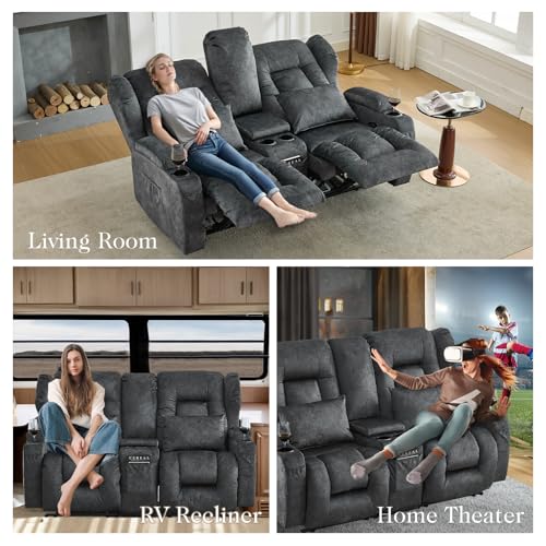 Image of Loveseat Recliner Sofa with Console,RV Wall Hugger Recliners for Small Spaces,Reclining Loveseat Sofa Recliner with Cup Holders /Lumbar Pillows,RV Furniture (Velvet Gray, 66 inch 2-Seater)