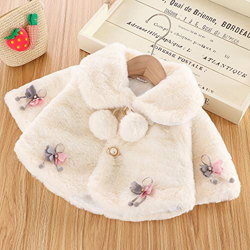 LXXIASHI Toddler Baby Girl Winter Fur Coat Jacket Cloak Thicken Shawl Snowsuit Outerwear Clothes (Butterfly - White, 1-2 Years)