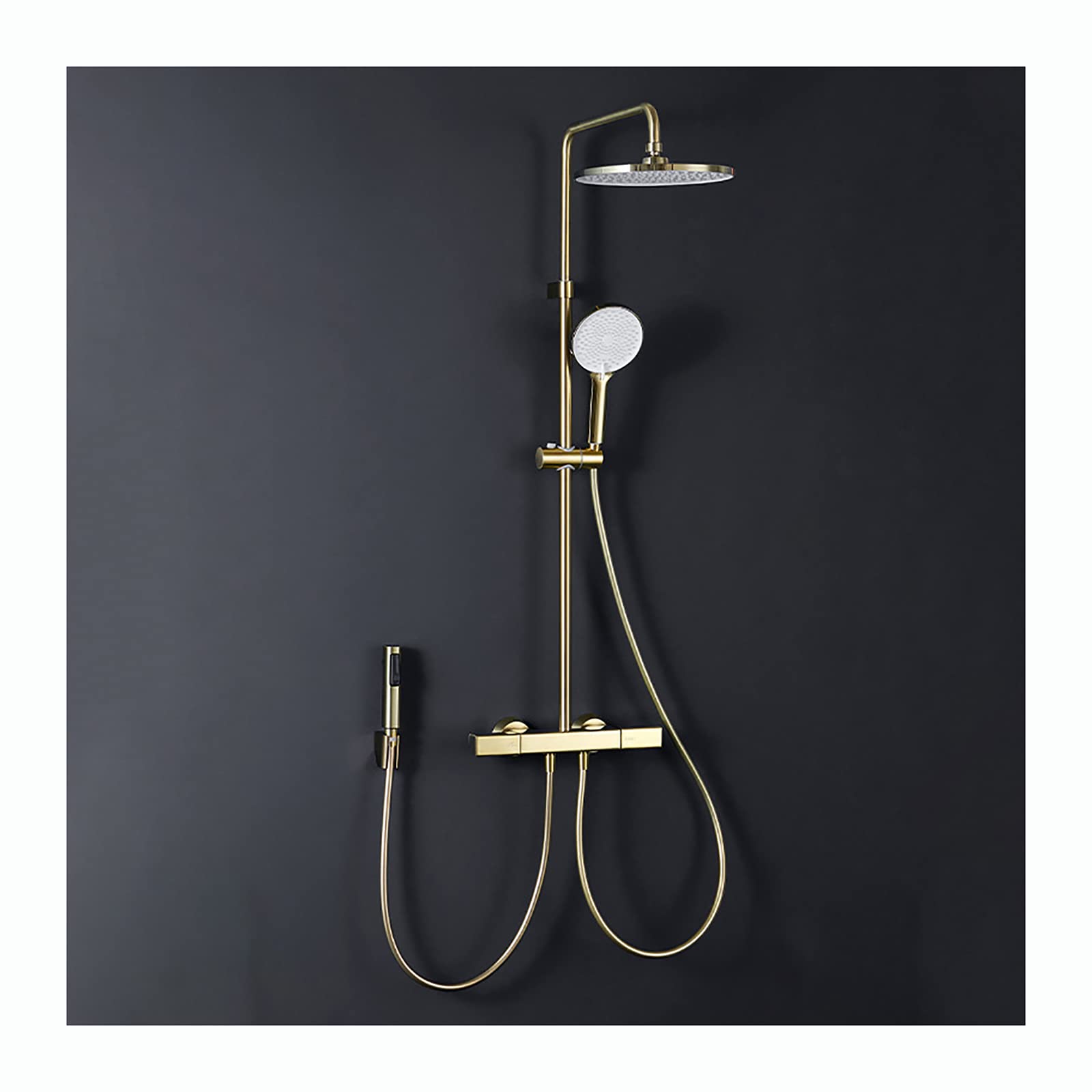 CWCQGH Rain Shower with 10 Inch Shower Head, Shower Faucet Set Wall Mounted Shower Combo Set Brass Rain Mixer Shower with Tub Spout, 3 Modes Handheld Shower, Bidet Sprayer,Brushed Gold